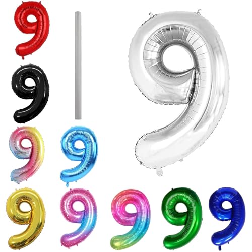 Geburtstag zahlen Luftballon 9 jahre-Silber XXL Jumbo Folienballon 40 Zoll – 101 cm Luftballons 9 Geburtstag Junge Mädchen Babyparty Geburtstagsdeko Jubiläumsparty Dekoration Geburtstag zahlen Luftballon 9 jahre-Silber XXL Jumbo Folienballon 40 Zoll – 101 cm Luftballons 9 Geburtstag Junge Mädchen Babyparty Geburtstagsdeko Jubiläumsparty Dekoration von Shixpiov