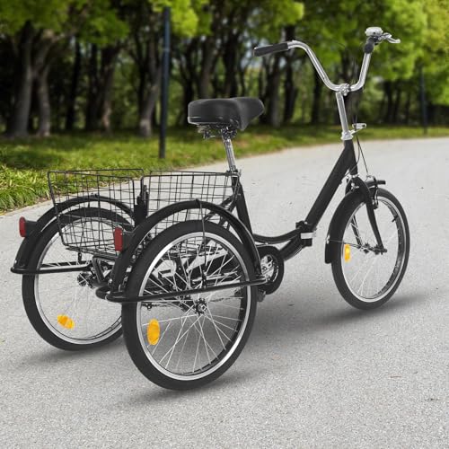 20 Zoll Dreirad Faltbar 1-Gang FüR Erwachsene 3-RäDer Fahrrad Tricycle Bicycle for Adults 3-Wheel Bicycletricycle Trike Dreirad-Fahrrad Verstellbarer Klappfahrrad mit Einkaufen Korb (Schwarz) von Shiyinge