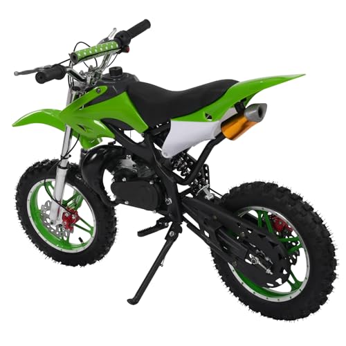 49Cc 2-Start Kinder-Motorrad Modern Kinder Dirt Bike Offroad Motorrad Motors Flash Dirtbike Cross Enduro für Kinder und Jugendliche im Alter von 6-16 Jahren Hand-Zug-Start (10 IN Grün) von Shiyinge