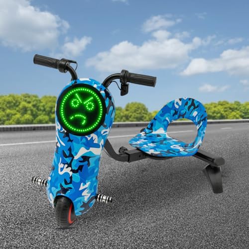 Kinder Roller 3-Gang Roller für Kinder Drift-Dreirad Dreirad für Kinder Pedal-Gokart Drift Trike 3-Rad-Fahrrad Gokart Scooter für Kinder mit LED-Lauflicht vorne 3 Geschwindigkeiten (Camouflage Blau) von Shiyinge