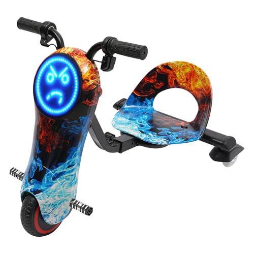 Kinder Roller 3-Gang Roller für Kinder Drift-Dreirad Dreirad für Kinder Pedal-Gokart Drift Trike 3-Rad-Fahrrad Gokart Scooter für Kinder mit LED-Lauflicht vorne 3 Geschwindigkeiten (Feuer & EIS) von Shiyinge