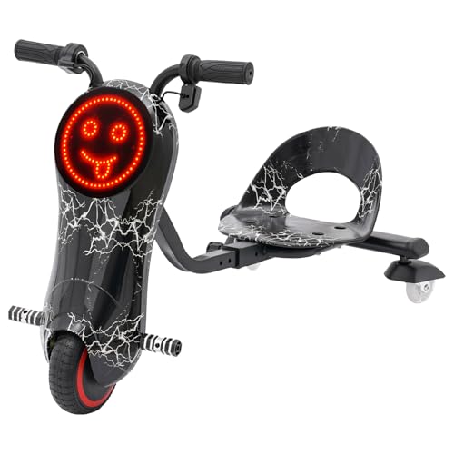 Kinder Roller 3-Gang Roller für Kinder Drift-Dreirad Dreirad für Kinder Pedal-Gokart Drift Trike 3-Rad-Fahrrad Gokart Scooter für Kinder mit LED-Lauflicht vorne 3 Geschwindigkeiten (Schwarzer Blitz) von Shiyinge