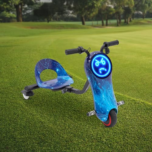 Kinder Roller 3-Gang Roller für Kinder Drift-Dreirad Dreirad für Kinder Pedal-Gokart Drift Trike 3-Rad-Fahrrad Gokart Scooter für Kinder mit LED-Lauflicht vorne 3 Geschwindigkeiten (Starry Sky Blau) von Shiyinge