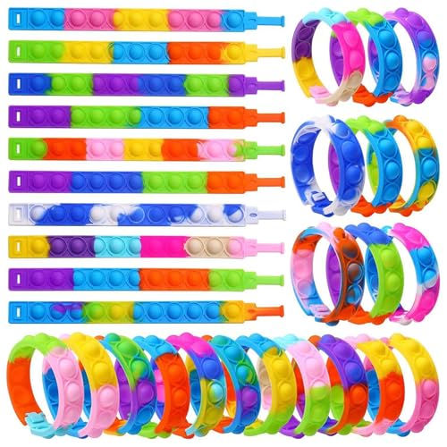 ShkitAelling 50 Stück Pop It Armband Set, Pop Bubble Fidget Armband, Pop Bubble Fidget Armband Spielzeug Set zum Dekomprimieren Von Taktilem Anti Stress, Fidget Toys Set für Kinder Mädchen Jungs von ShkitAelling