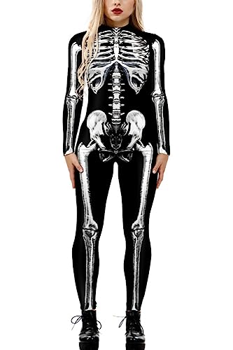 Shmily Girl Skeleton Costume Women Men Halloween Costumes Cosplay Jumpsuit Bodysuit（Schwarz Weiß，S von Shmily Girl