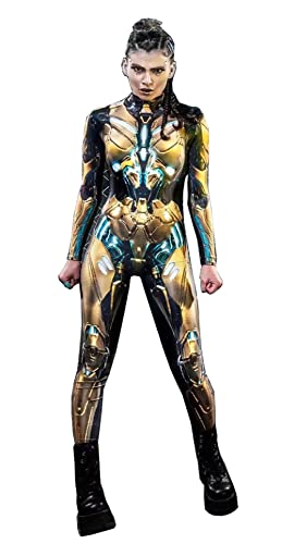 Shmily Girl Skelett Kostüm Damen Herren Halloween Kostüme Cosplay Overall Bodysuit（Gold，S von Shmily Girl