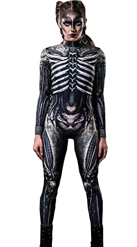 Shmily Girl Skelett Kostüm Damen Herren Halloween Kostüme Cosplay Overall Bodysuit（Schwarz，M von Shmily Girl