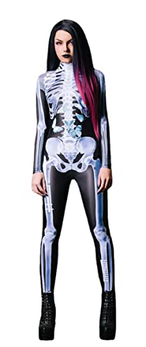 Shmily Girl Skelett Kostüm Damen Herren Halloween Kostüme Cosplay Overall Bodysuit（Weiß，S von Shmily Girl