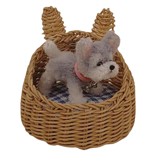 Shntig Rattan Dollhouses Korb Für Puppenhäuser Miniatur Tun Game Hundebett Kollektible Miniatur Hundebett Korb von Shntig