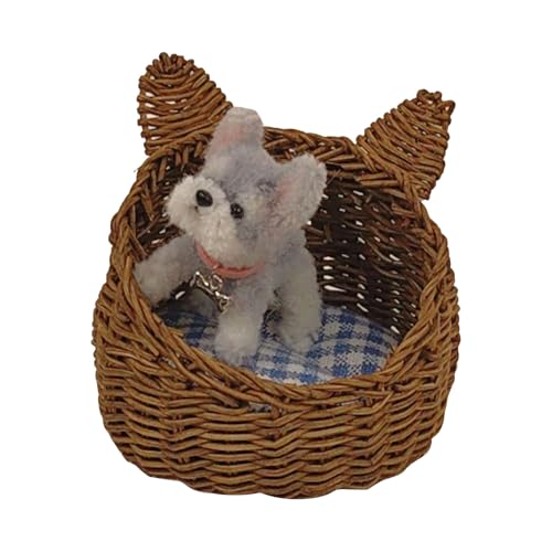 Shntig Rattan Dollhouses Korb Für Puppenhäuser Miniatur Tun Game Hundebett Kollektible Miniatur Hundebett Korb von Shntig