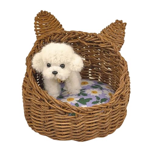 Shntig Rattan Dollhouses Korb Für Puppenhäuser Miniatur Tun Game Hundebett Kollektible Miniatur Hundebett Korb von Shntig