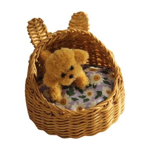 Shntig Rattan Dollhouses Korb Für Puppenhäuser Miniatur Tun Game Hundebett Kollektible Miniatur Hundebett Korb von Shntig