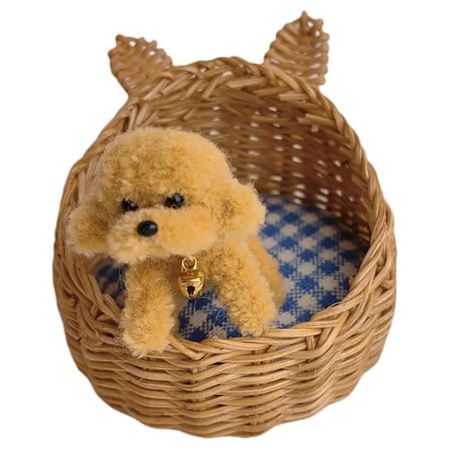 Shntig Rattan Dollhouses Korb Für Puppenhäuser Miniatur Tun Game Hundebett Kollektible Miniatur Hundebett Korb von Shntig