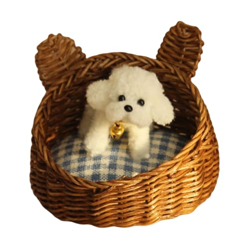 Shntig Rattan Dollhouses Korb Für Puppenhäuser Miniatur Tun Game Hundebett Kollektible Miniatur Hundebett Korb von Shntig