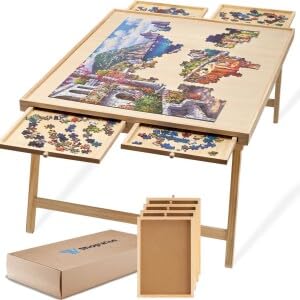 ShopWise Deluxe Puzzle Tisch mit Schubladen | Kompaktes & faltbares Design | 86CM x 67CM | 1000 bis 1500 Stück Puzzle Tisch | Regal mit 4 Aufbewahrungsschubladen | Puzzle Board für Kinder & Erwachsene von ShopWise