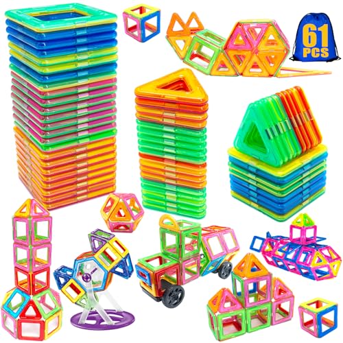 Shrubz Magnetische Bausteine, 61 Teile Magnet Spielzeug Kinder Magnetbausteine 3 4 5 6 7 Jahre Mädchen Junge Magnetbausteine Magnetspiel für Kinder Geschenk Lernspielzeug Bauklötze Kinderspielzeug von Shrubz