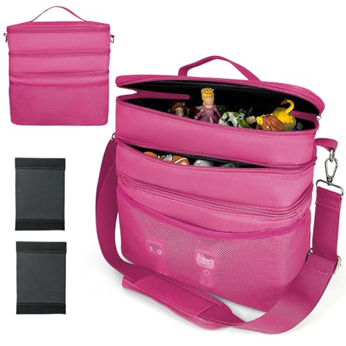 3-lagiger Spielzeug Tasche Transport viel Platz für Figuren Hörfiguren Tonie Folie Ladegerät Kopfhörer Ladegerät Tigercard Bag für Tigerbox Tonie Toniebox Starterset (Rosa, Polyester) von Shudyear