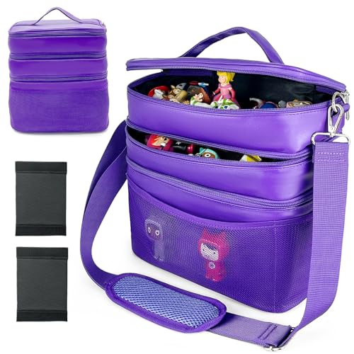 3-lagiger SpielzeugTasche Transport viel Platz für Figuren Hörfiguren Tonie Folie Ladegerät Kopfhörer Ladegerät Tigercard Bag für Tigerbox Tonie Toniebox Starterset (Berry, Leder) von Shudyear