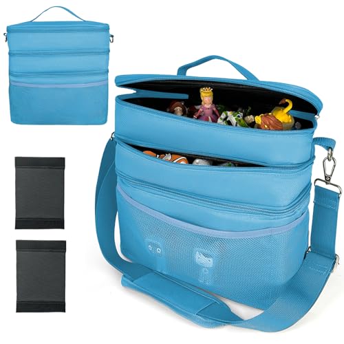 3-lagiger Spielzeug Tasche Transport viel Platz für Figuren Hörfiguren Tonie Folie Ladegerät Kopfhörer Ladegerät Tigercard Bag für Tigerbox Tonie Toniebox Starterset (Blau, Polyester) von Shudyear