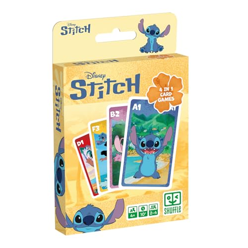 Shuffle – 4-in-1-Kartenspiel Stitch – 7 Familien, Schlacht, Memo und Action – Disney Lilo & Stitch Kartenspiel für Kinder, Familie und Freunde – ab 4 Jahren, ab 2 Spielern von Shuffle