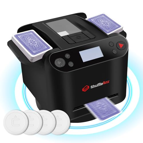 ShuffleBox G1 Pro Automatische Kartenmischer und Kartensender 2 in 1, Ultra leise, wiederaufladbar, Kartenmischmaschine Kartenmischgerät mit verteiler (Schwarz) von ShuffleBox