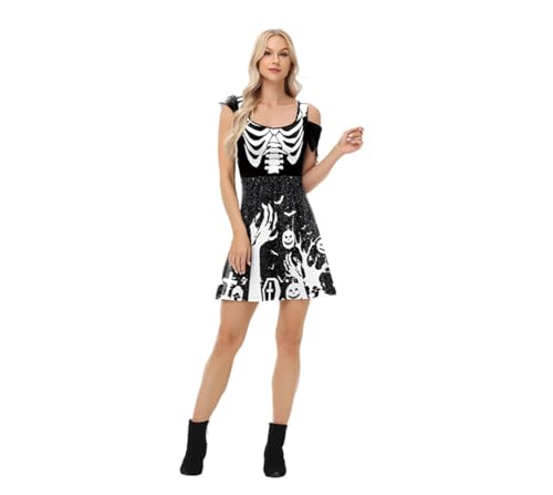 Shukqueen Halloween-Kostüm für Damen, Skelett, Knochen, Kürbis, bedruckt, Größe M Shukqueen Halloween-Kostüm für Damen, Skelett, Knochen, Kürbis, bedruckt, Größe M von Shukqueen
