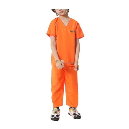 Shukqueen Halloween-Kostüme, Gefängnisanzug, Rollenspiel, Oberteil, Hose, Orange, Gefängniskostüm, Uniform, Kostüm für Kinder, 120 cm von Shukqueen