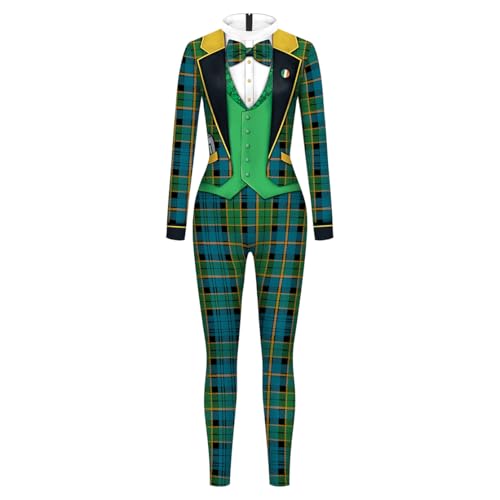 Shukqueen Herren-Kostüm, St. Patrick's Day, Overall, grün, kariert, Body, irisches Urlaubskostüm, Größe L von Shukqueen