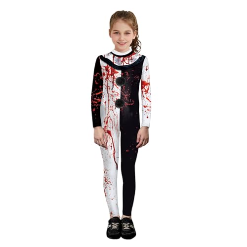 Shukqueen Unisex Halloween-Kostüm, schwarz-weiß, Clown-Overall, Blutleistungs-Body für Kinder, Größe S von Shukqueen