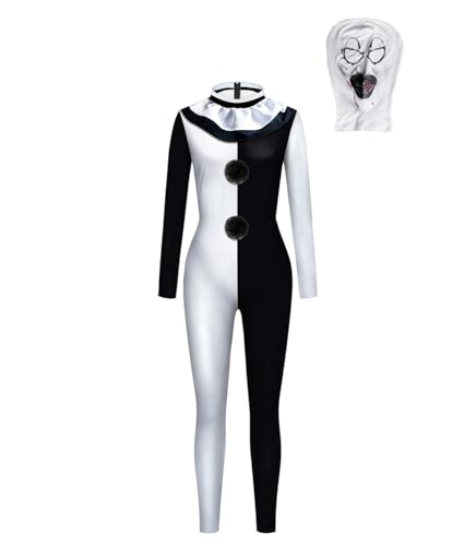 Shukqueen Unisex Halloween Kostüm Schwarz Weiß Clown Overall Performance Bodysuit für Erwachsene L von Shukqueen