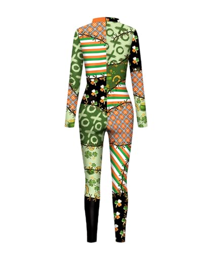 Shukqueen Unisex St. Patrick's Day Kostüm Overall Glück Kleeblatt Print Bodysuit Patchwork Irish Holiday Kostüm S von Shukqueen