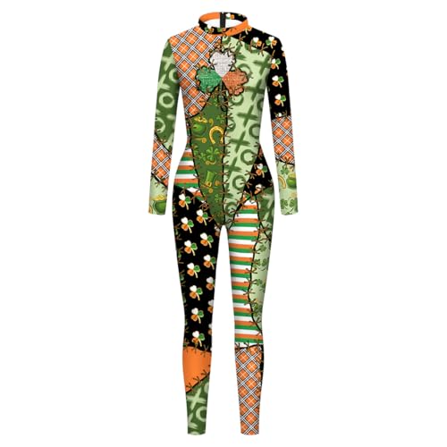 Shukqueen Unisex St. Patrick's Day Kostüm Overall Luck Kleeblatt Print Bodysuit Patchwork Irish Holiday Kostüm M von Shukqueen