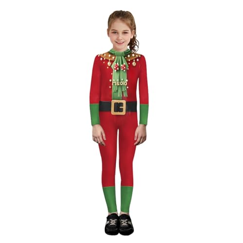 Shukqueen Unisex-Weihnachtskostüm, Monstergrün, Schal, Druck, Overall, roter Performance-Body für Kinder, 110 cm, S von Shukqueen