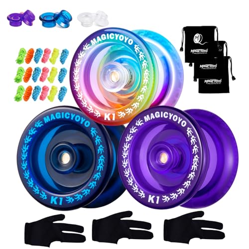 JoJo K1-Plus 3er-Pack Yoyos, Ansprechendes Yo-Yo für Kinder Anfänger, Kunststoff-Yo-Yo Benutzerfreundlichkeit Finger Spin Yo-Yo Trick, 3 Yo-Yo-Taschen, 18 Yo-Yo-Strings (Blau +Lila +Blau Rosa Gelb) von ShungRu