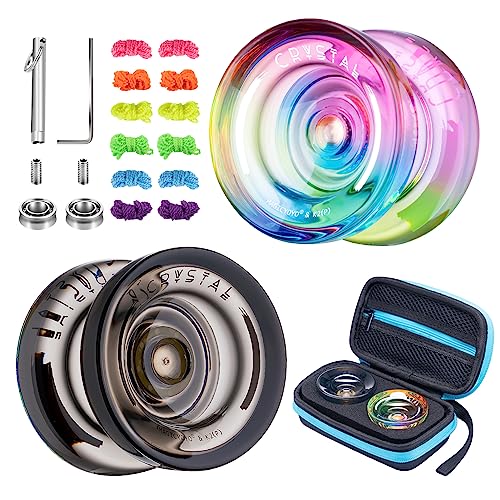 SHUNGRU K2 Kristall Reaktions JoJo 2er Pack, Dual Purpose Kunststoff JoJo für Kinder Anfänger mit Nicht reagieren Yoyo Lager + 12 Yoyo Saiten, Yoyo Fall, Bearing Removal Tool ( Farbverlauf + Schwarz) von ShungRu