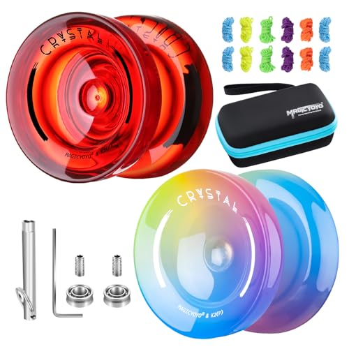 SHUNGRU K2 Kristall-Yoyo 2er-Pack - Reaktionsfähige Yo-Yos für Kinder-Anfänger, Profi-Doppelzweck-Yo-Yo für Erwachsene mit unempfindlichen Yo-Yo-Lagern, 12 Yo-Yo-Saiten, Yo-Yo-Koffer (Rot + Tricolor) von ShungRu