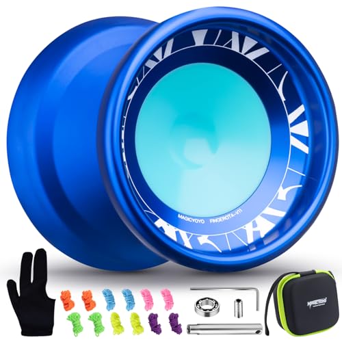 Profi Unresponsive JoJo V11 Blau, Finger Spin Trick Jo-Jo für Kinder Erwachsene, Zweifach Jo Jo V11 Legierung JoJo mit Responsive JoJo-Lager Kit + JoJo Handschuh + Tasche + 12 JoJo Saiten von ShungRu