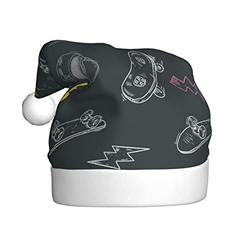 Graffiti-Skateboard-Druck, Weihnachtsmütze, Weihnachtsmannmütze, Urlaub für Erwachsene, Unisex, Weihnachtsmütze für Neujahr, festliche Party, Weihnachtszubehör von Shunieg