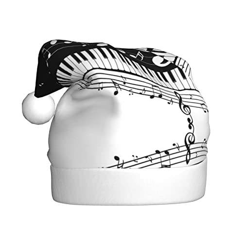 Schwarz-weiße Weihnachtsmütze mit Musiknoten-Druck, Weihnachtsmannmütze, Urlaub für Erwachsene, Unisex, Weihnachtsmütze für Neujahr, festliche Party, Weihnachtszubehör von Shunieg