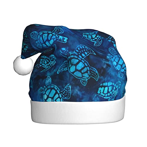 Weihnachtsmütze mit Meeresschildkröte, blauer Druck, Weihnachtsmannmütze, Urlaub für Erwachsene, Unisex, Weihnachtsmütze für Neujahr, festliche Party, Weihnachtszubehör von Shunieg