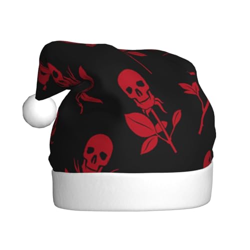 Weihnachtsmütze mit Totenkopf-Rosen-Aufdruck, Weihnachtsmannmütze, Urlaub für Erwachsene, Unisex, Weihnachtsmütze für Neujahr, festliche Party, Weihnachtszubehör von Shunieg