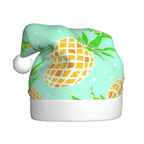 Weihnachtsmütze mit grünem Ananas-Druck, Weihnachtsmannmütze, Urlaub für Erwachsene, Unisex, Weihnachtsmütze für Neujahr, festliche Party, Weihnachtszubehör von Shunieg