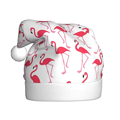 Weihnachtsmütze mit rosa Flamingo-Muster, Weihnachtsmannmütze, Urlaub für Erwachsene, Unisex, Weihnachtsmütze für Neujahr, festliche Party, Weihnachtszubehör von Shunieg