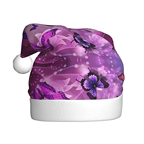 Weihnachtsmütze mit violettem Schmetterlings-Aufdruck, Weihnachtsmannmütze, Urlaub für Erwachsene, Unisex, Weihnachtsmütze für Neujahr, festliche Party, Weihnachtszubehör von Shunieg