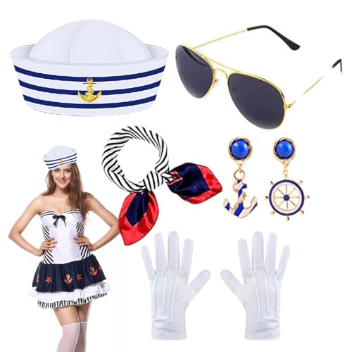 Nautisches Junggesellinnenabschiedspartyzubehör – Matrosen-Kostüm & nautisches Kostüm-Set | Damen Matrosenkostüm atmungsaktiv und bequem für Halloween, Cosplay, Karneval von Shurzzesj