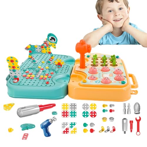 Shurzzesj Design- und Bohrspielzeug, Bohrspielzeugset für Kleinkinder,Niedliches Mosaik-Bohrer-Set, Bohrpuzzle-Spielzeug mit Aufbewahrungsbox | Multifunktionales Bohrerset für Kinder, kreatives von Shurzzesj