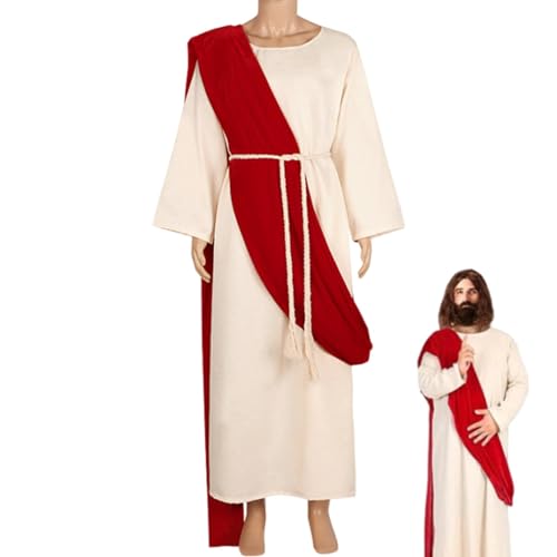 Shurzzesj Herren-Jesus-Kostüm-Set, weißes Gewand, Jesus-Kostüm, Overall Jesus Kostüm, Gesamt-Jesus-Robe, weiße Jesus-Kostüm-Robe, hautfreundlicher, atmungsaktiver Stoff für Kostüm-Cosplay-Party von Shurzzesj