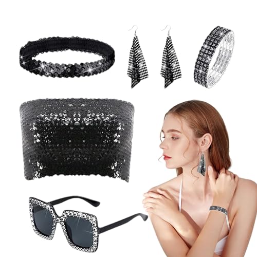 Shurzzesj Retro-Disco-Zubehör, Disco-Kostüm-Set | Vintage Damen Y2K Accessoires - 5-teiliges glitzerndes Kostümzubehör für Festivals, Feiern, Bühne von Shurzzesj