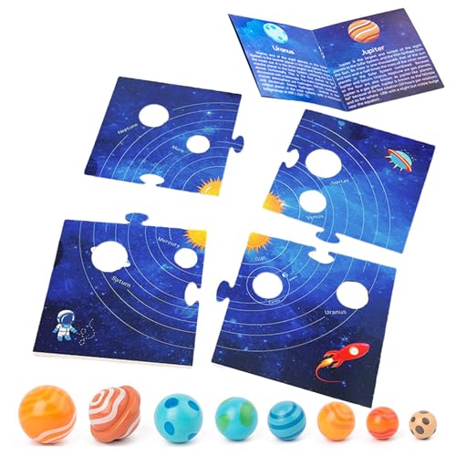 Shurzzesj Weltraumpuzzle, Planetenpuzzle für Kinder,Lernrätsel zum Sonnensystem | Hölzerne Weltraum-Planeten-Sonnensystem-Puzzles für Kleinkinder, 3D-Puzzles für Kinder im Vorschulalter, Spielzeug für von Shurzzesj