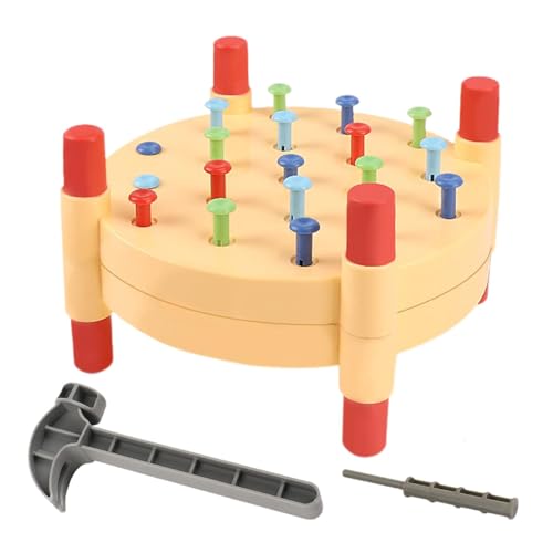 Shurzzesj Werkbank-Hammerspielzeug, Schlaghammer-Spielzeug für Kinder,Lehrmittel für den Perkussionstisch im Kindergarten | Beidseitiges Tischdesign für Kindergarten-Lehrmittel mit 19 farbigen Nägeln von Shurzzesj